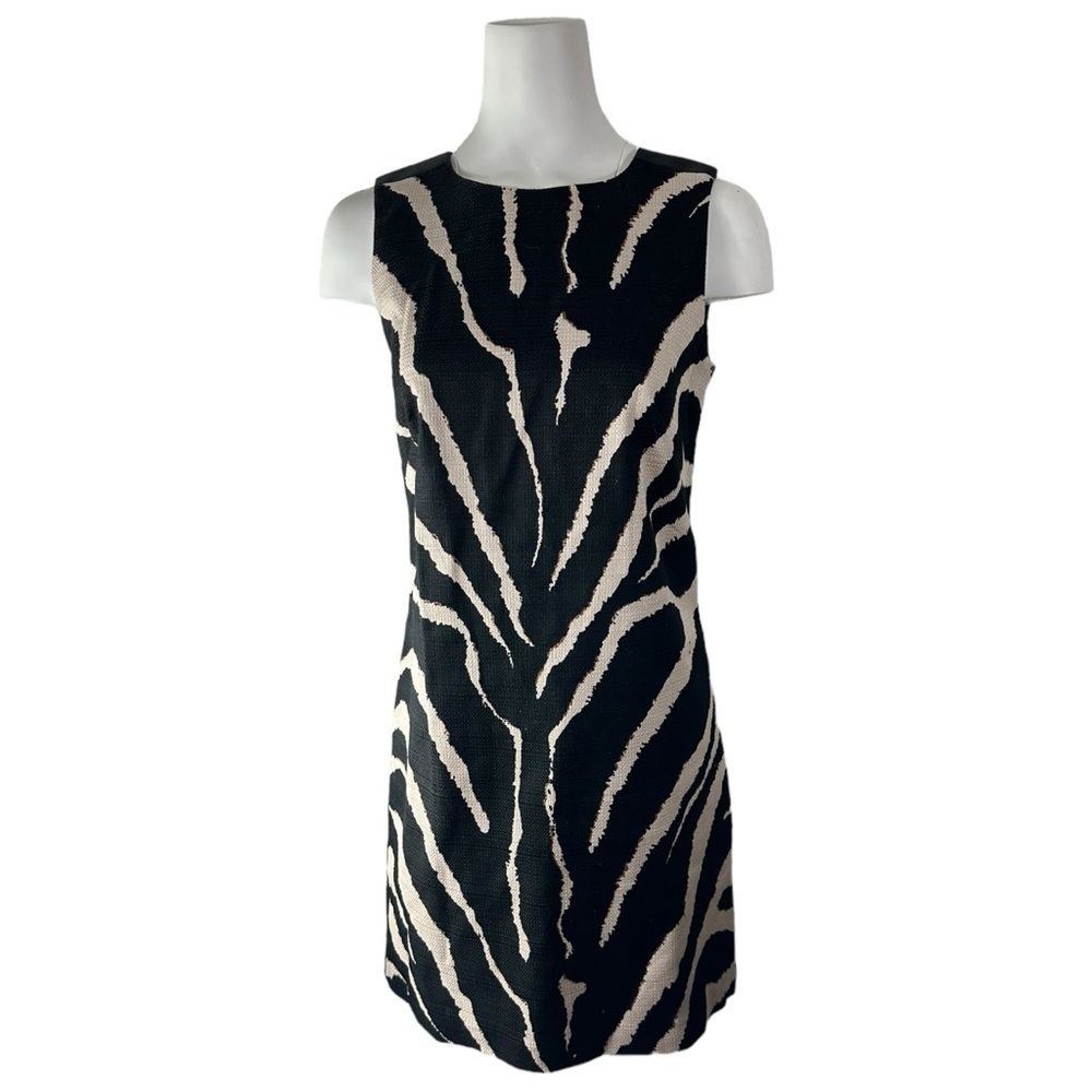 Ann Taylor LOFT Womens Sheath Dress Black Zebra Design Zip Sleeveless Size 6 - Picture 6 of 6